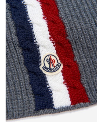 Moncler Enfant Boys Wool Striped Logo Scarf Véritable concentré