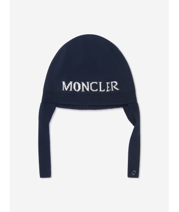 Moncler Enfant Baby Beanie Hat With Chin Strap in Navy Toutes les collections ici