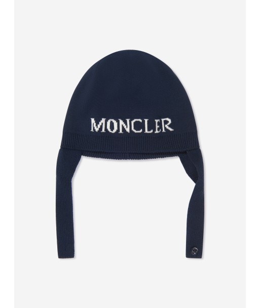 Moncler Enfant Baby Beanie Hat With Chin Strap in Navy Toutes les collections ici