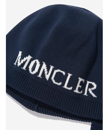 Moncler Enfant Baby Beanie Hat With Chin Strap in Navy Toutes les collections ici