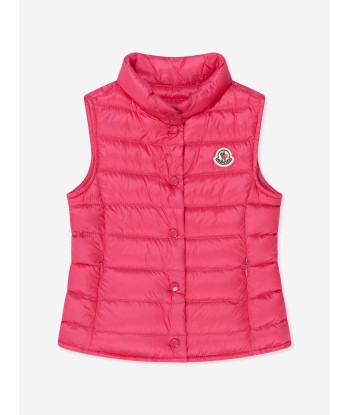 Moncler Enfant Girls Down Padded Liane Gilet in Red en stock