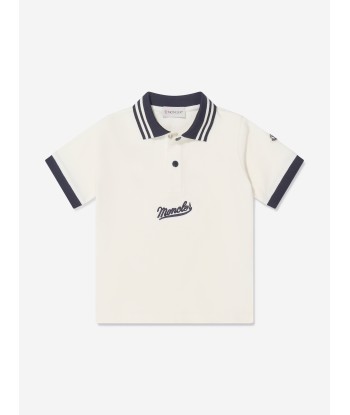 Moncler Enfant Boys Logo Polo Shirt in White brillant des détails fins