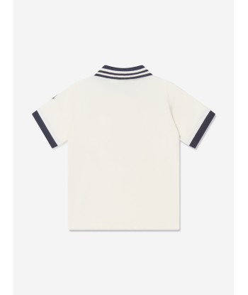 Moncler Enfant Boys Logo Polo Shirt in White brillant des détails fins