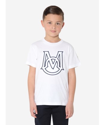 Moncler Enfant Boys Logo T-Shirt in White Venez acheter