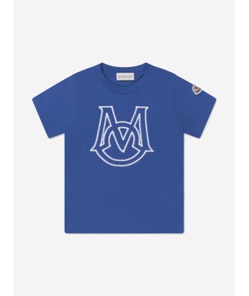 Moncler Enfant Boys Logo T-Shirt in Blue solde