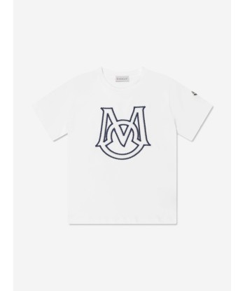 Moncler Enfant Boys Logo T-Shirt in White Venez acheter