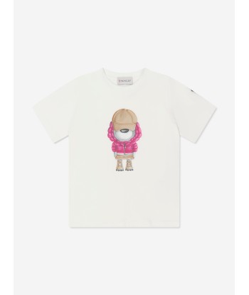 Moncler Enfant Girls Bear Print T-Shirt in White en stock