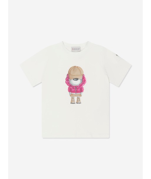 Moncler Enfant Girls Bear Print T-Shirt in White en stock