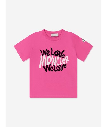 Moncler Enfant Girls Logo Print T-Shirt in Pink brillant des détails fins