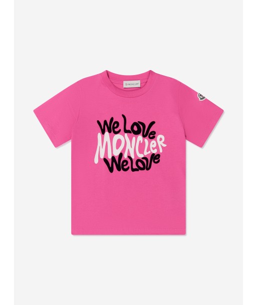 Moncler Enfant Girls Logo Print T-Shirt in Pink brillant des détails fins