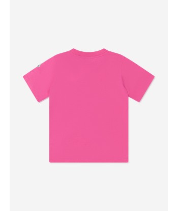 Moncler Enfant Girls Logo Print T-Shirt in Pink brillant des détails fins