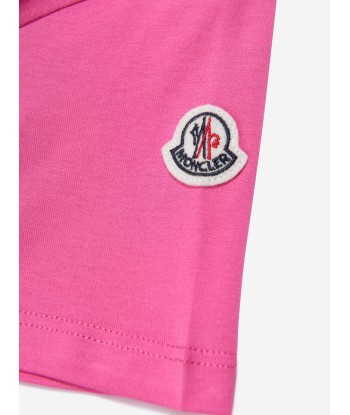 Moncler Enfant Girls Logo Print T-Shirt in Pink brillant des détails fins