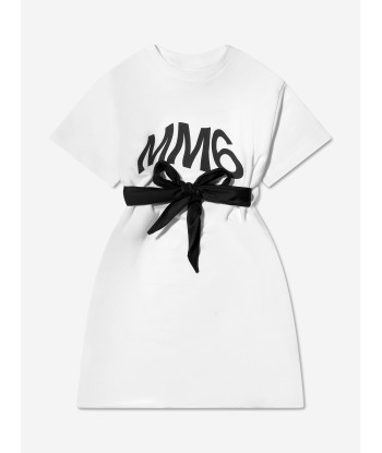 MM6 Maison Margiela Kids Logo T-Shirt Dress In White en stock