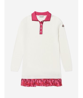 Moncler Enfant Girls Long Sleeve Polo Dress in White Faites des économies