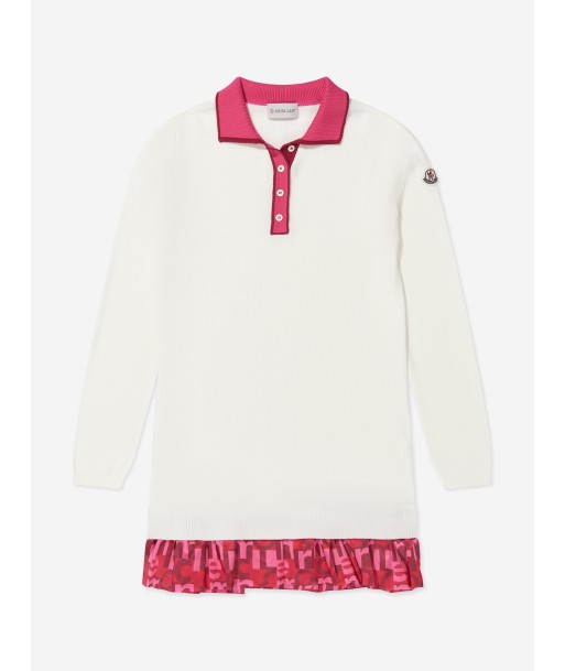 Moncler Enfant Girls Long Sleeve Polo Dress in White Faites des économies