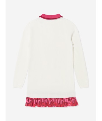 Moncler Enfant Girls Long Sleeve Polo Dress in White Faites des économies