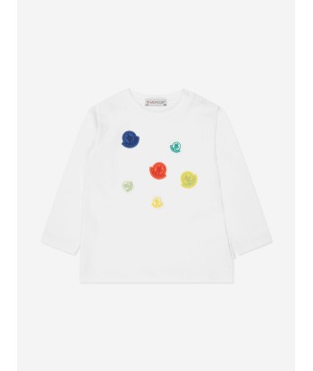 Moncler Enfant Baby Long Sleeve Logo T-Shirt in White En savoir plus