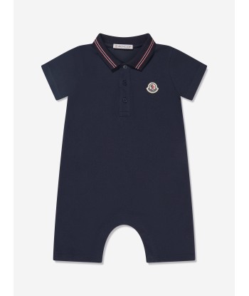 Moncler Enfant Baby Boys Polo Romper in Navy Faites des économies