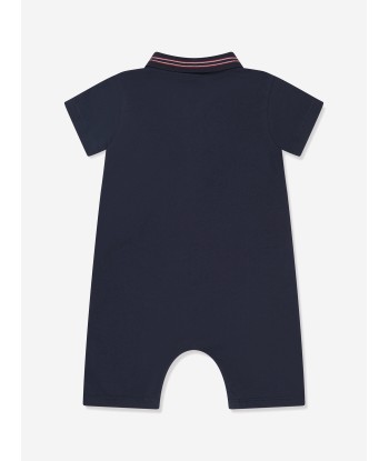 Moncler Enfant Baby Boys Polo Romper in Navy Faites des économies