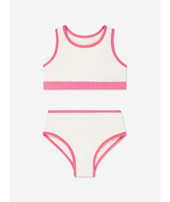 Moncler Enfant Girls Logo Bikini in White brillant des détails fins