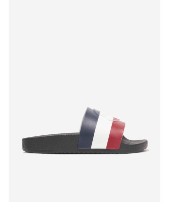 Moncler Enfant Kids Basile Sliders in Black brillant des détails fins