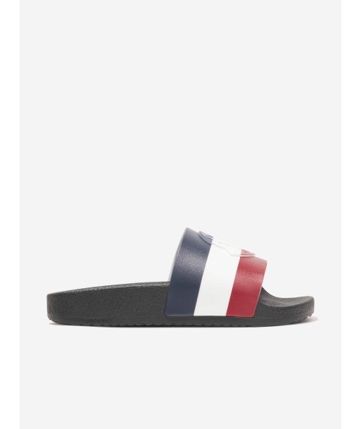 Moncler Enfant Kids Basile Sliders in Black brillant des détails fins