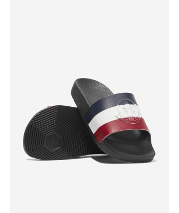 Moncler Enfant Kids Basile Sliders in Black brillant des détails fins