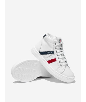 Moncler Enfant Kids Leather Monaco High Top Trainers in White Pour