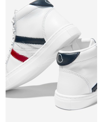 Moncler Enfant Kids Leather Monaco High Top Trainers in White Pour