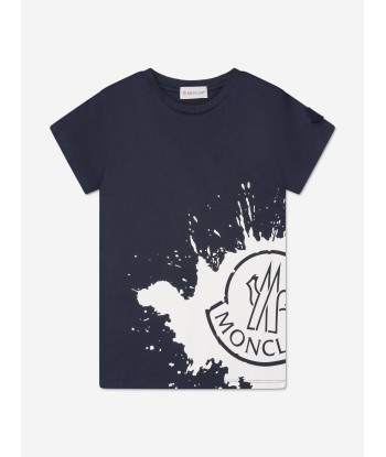 Moncler Enfant Girls Logo Print T-Shirt in Navy En savoir plus