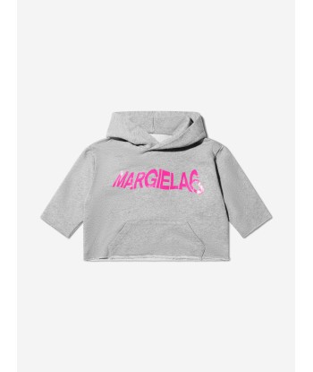 MM6 Maison Margiela Kids Cropped Logo Hoodie In Grey Dans la société mordern