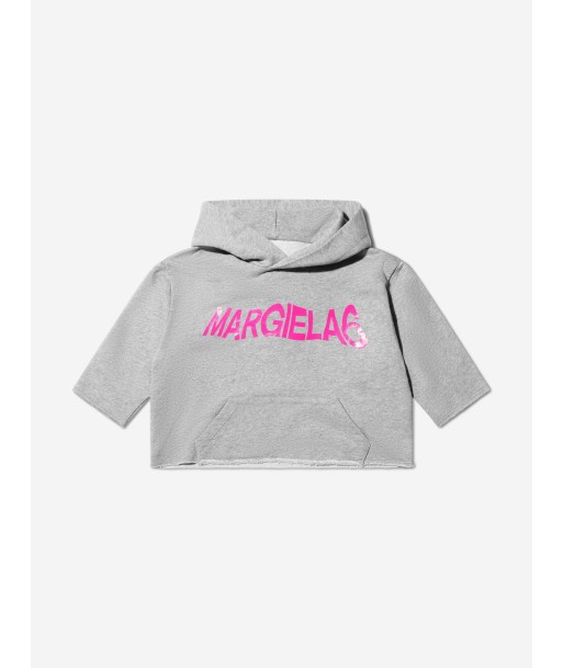 MM6 Maison Margiela Kids Cropped Logo Hoodie In Grey Dans la société mordern