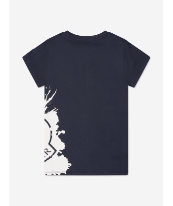 Moncler Enfant Girls Logo Print T-Shirt in Navy En savoir plus