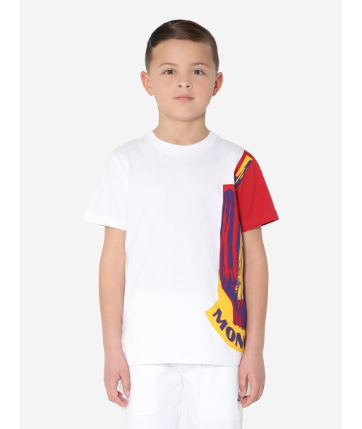 Moncler Enfant Boys Logo Print T-Shirt in White solde