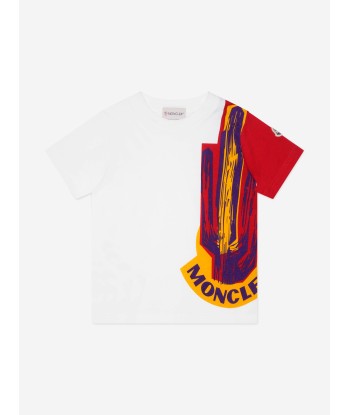 Moncler Enfant Boys Logo Print T-Shirt in White solde