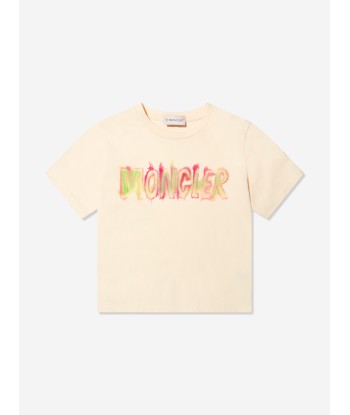 Moncler Enfant Girls Logo T-Shirt in Cream en linge