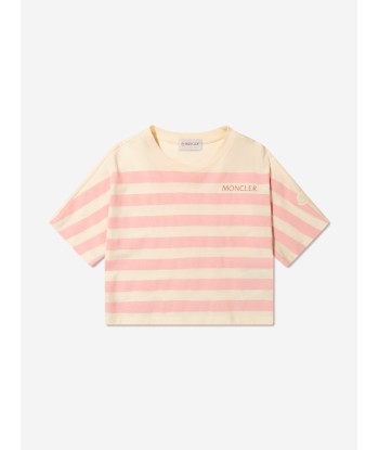 Moncler Enfant Girls Striped Logo T-Shirt in Cream 50-70% off 