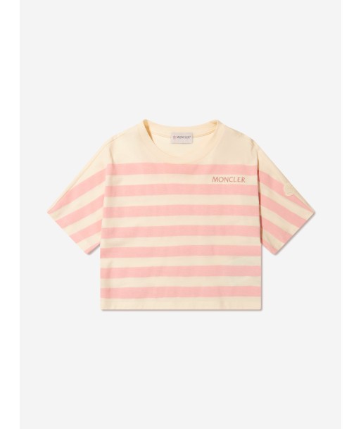 Moncler Enfant Girls Striped Logo T-Shirt in Cream 50-70% off 