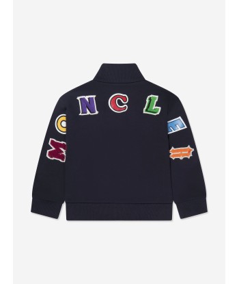 Moncler Enfant Boys Logo Zip Up Sweatshirt in Navy l'achat 