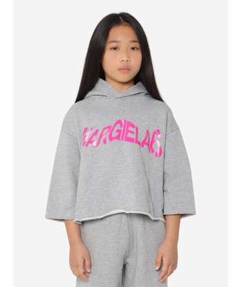 MM6 Maison Margiela Kids Cropped Logo Hoodie In Grey Dans la société mordern