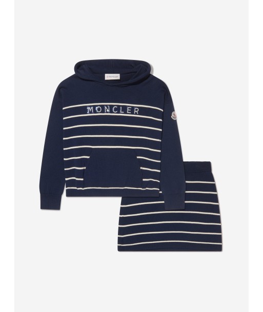 Moncler Enfant Girls Striped Hoodie And Skirt Set in Navy shop