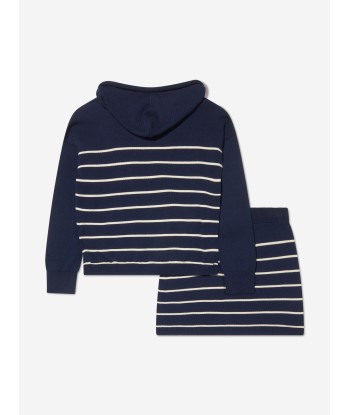 Moncler Enfant Girls Striped Hoodie And Skirt Set in Navy shop