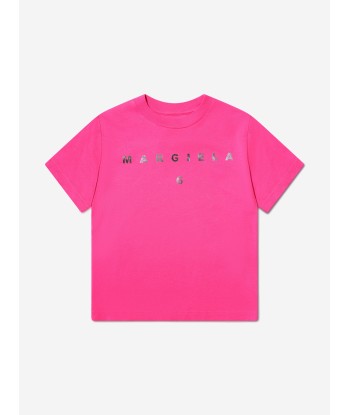 MM6 Maison Margiela Kids Logo T-Shirt In Pink brillant des détails fins