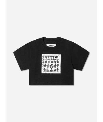 MM6 Maison Margiela Kids Cropped Logo Print T-Shirt In Black hantent personnes