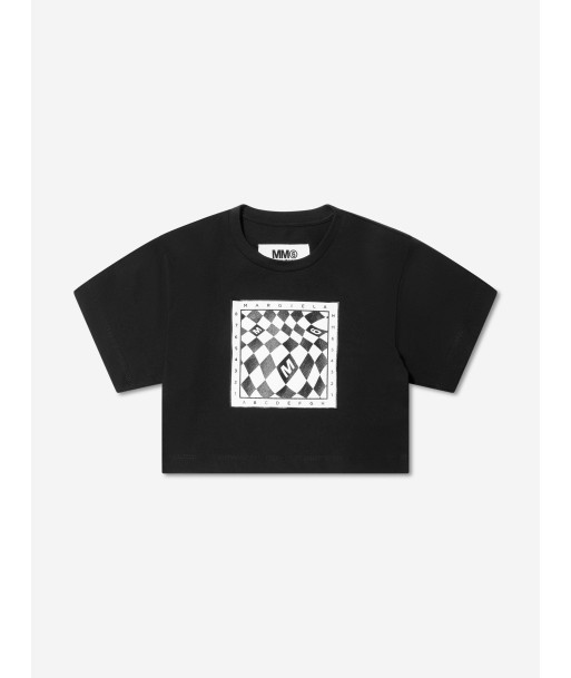 MM6 Maison Margiela Kids Cropped Logo Print T-Shirt In Black hantent personnes