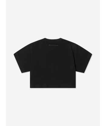 MM6 Maison Margiela Kids Cropped Logo Print T-Shirt In Black hantent personnes