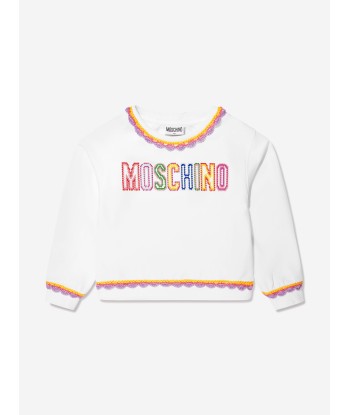 Moschino Girls Embroidered Logo Sweatshirt in White Voir les baskets