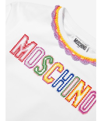 Moschino Girls Embroidered Logo Sweatshirt in White Voir les baskets