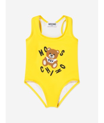 Moschino Girls Teddy Logo Swimming Costume in Yellow Fin de série