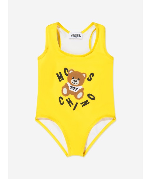 Moschino Girls Teddy Logo Swimming Costume in Yellow Fin de série